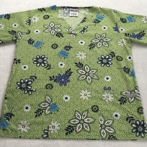 UA Scrub Top Nurse Floral Print Size S Green Pockets